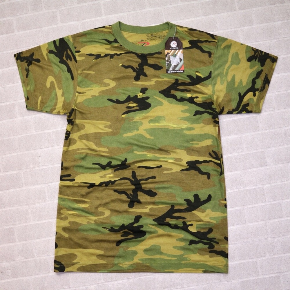 Rothco T Shirt Mens‎ Small Green Vintage Woodland Camo Military Tactical New